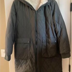 NEW Love Tree Reversible Olive Green Quilted Jacket with Cream Sherpa Lining